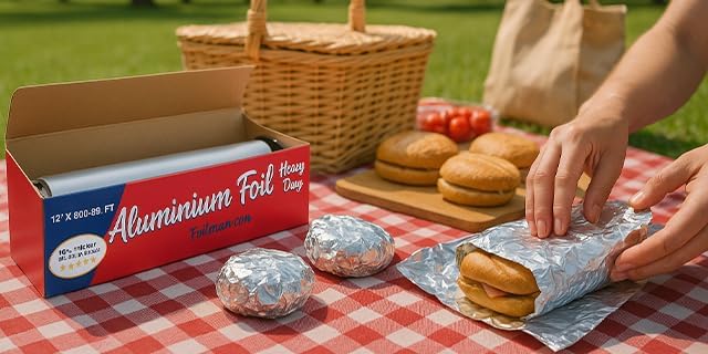 Foilman Thick & Heavy Duty Aluminum Foil Roll with Sturdy Corrugated Cutter Box, Food Safe Cling Wrap for Cooking, Baking, Roasting, Grilling, Freezer Storage - Durable Kitchen Use - 12 in x 300 sq ft