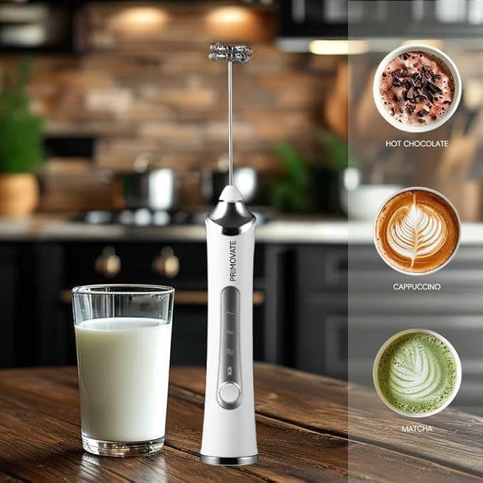 Handheld Milk Frother, Handheld Coffee Whisk, Low-Noise, USB Rechargeable, Black and White Color (Black with Stand)