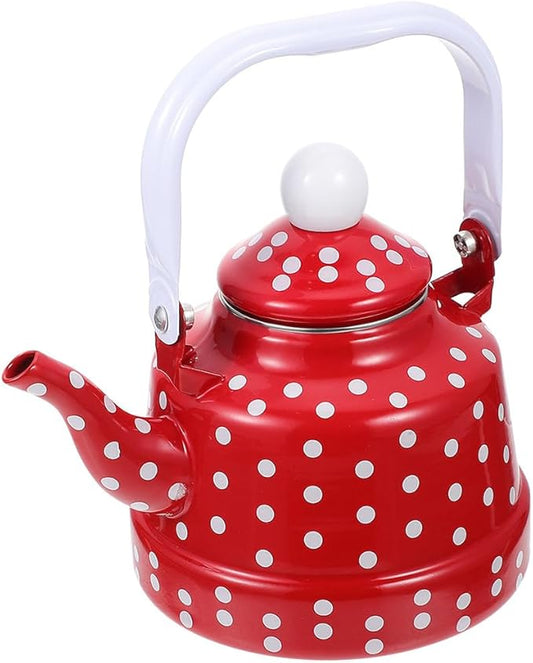 Hemoton Vintage Red Enamel Tea Kettle - 1.8L Stovetop Whistling Kettle for Brewing Tea and Coffee Ideal for Home and Holiday Gatherings