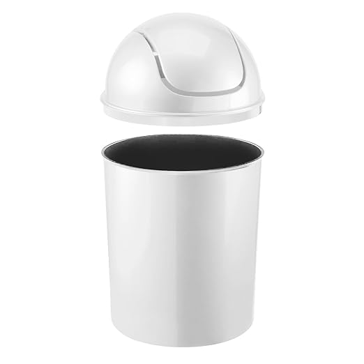 Umbra 1.25 Gallon Mini Waste Can with Removable Swing-Top Lid - Small Garbage Bin for Kitchen, Bathroom, Bedroom, Office - Compact Trash Can Fit Under Tables & Counters - White