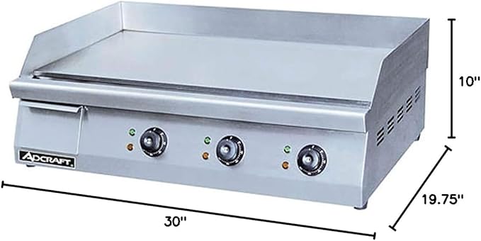 Adcraft 30" Countertop Electric Griddle with Thermostatic Controls and Heavy Duty with Temperatures ranging from 120-570 Degrees, NSF Certified, 220V, 30-inch, Stainless Steel