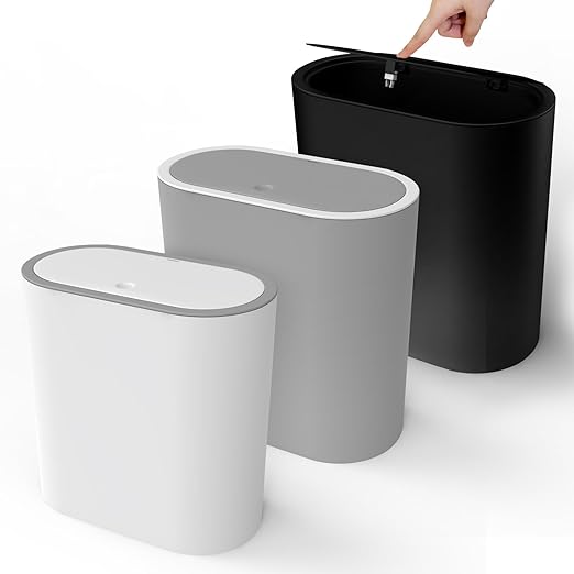 Naisu 15 Liter Rectangular Plastic Trash Can Wastebasket with Press Type Lid,4 Gallon Slim Plastic Trash Bin, Trash Can Waste Bins for Bedroom, Bathroom, Office, Kitchen,Powder Room（Assorted）