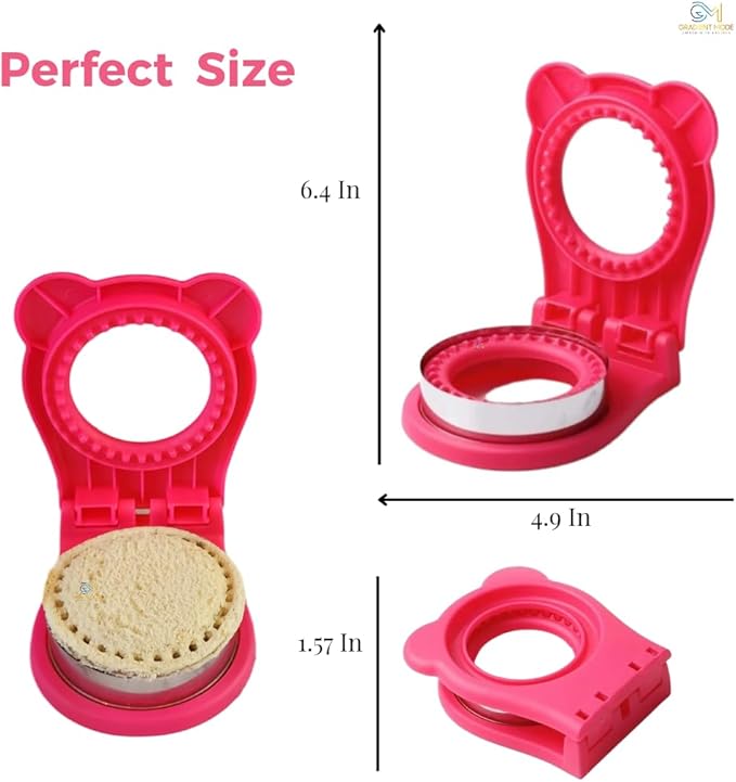 Sandwich Cutter and Sealer Uncrustables Maker Crustless Bread Cutter Sandwich Decruster For Kids Back to School Bento Box Accessories (Pink)