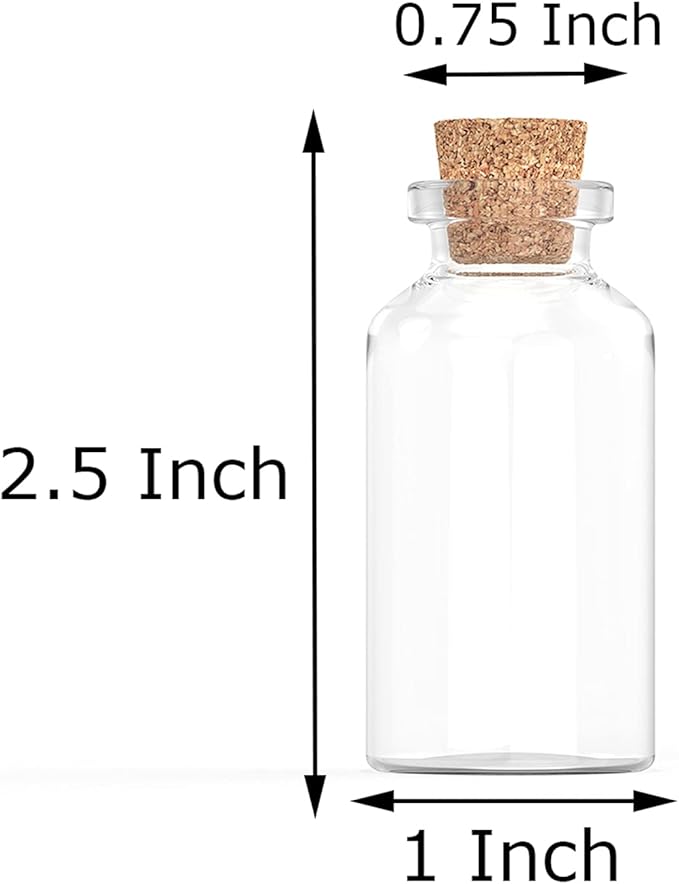 Axe Sickle 72 Pcs 20 mL Cork Stopper Glass Bottles 1 Ounce DIY Decoration Mini Wishing Glass Bottles for Potion, Party Favors, Weddings, Message in a Vials