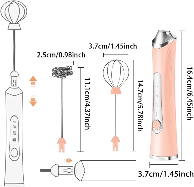 Rechargeable Milk Frother Handheld For Coffee,3 Speeds Frother Wand With Stand, Batidora De Mano Electrica, With 2 Heads,Drink Mixer Electric Handheld,Kitchen Essentials (Pink)