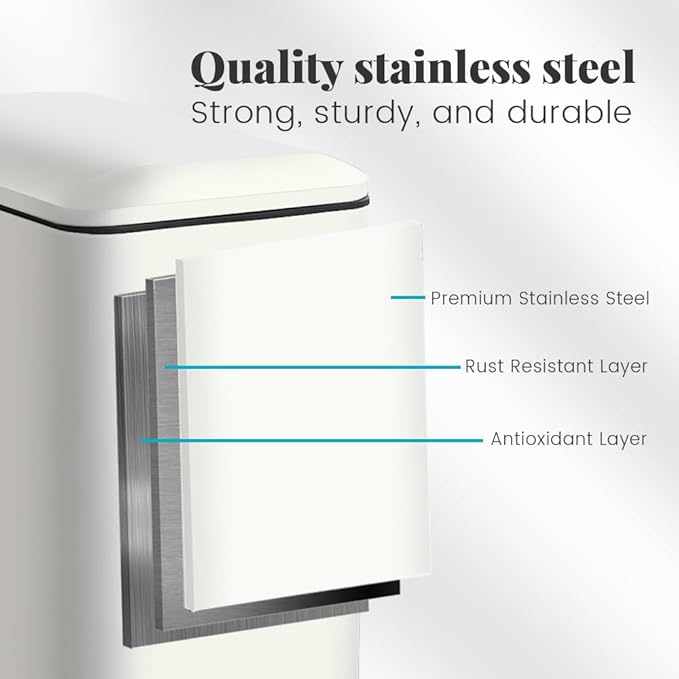 30L/8 Gallon White Foot Pedal Trash Can with Soft Close Lid, Stainless Steel Trash Can with Removal Inner Bucket, Step Trash Bin for Bathroom,Kitchen,Office (White)