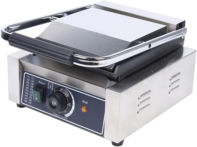Grill Sandwich Maker, Panini Press Electric Contact Grill Single for Hamburgers Steaks Vegetables Breakfast Sandwiches, Single Smooth Top & Bottom 110V 1800W