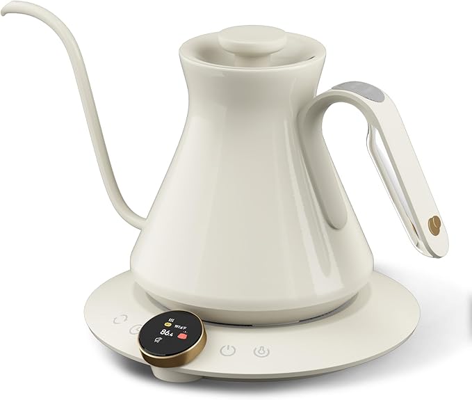 Cocinare FLOW M6 Pro Electric Gooseneck Kettle, ±0.5℉ Temperature Control for Pour-over Coffee & Tea, Stainless Steel Interior, Quick Heating for Boiling Water (Dali White)