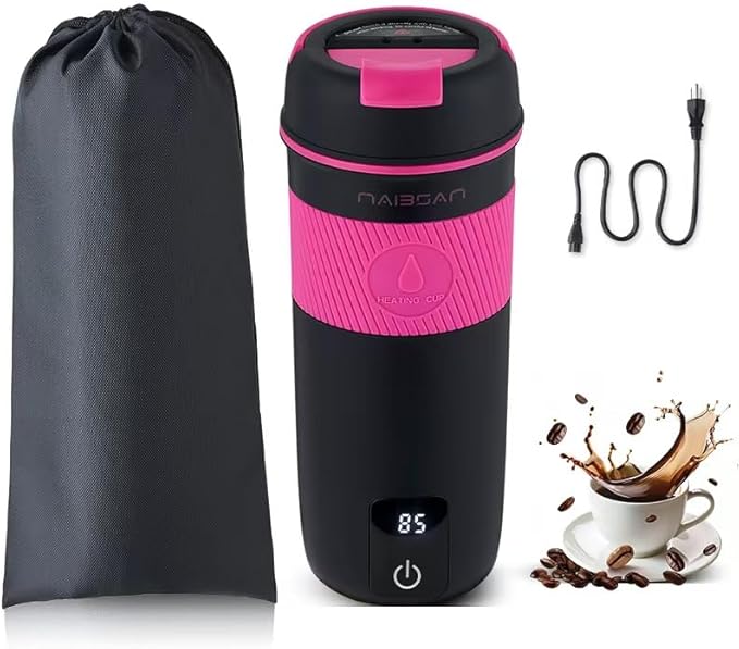 Travel Electric Kettle Portable Mini Kettle, Small Hot Water Boiler, 304 Stainless Steel, Fast Boiling Water with Auto Shut-Off and Boil Dry Protection 350ML, Heating Cup, Black, Temperature Display