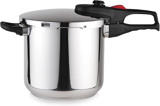 Magefesa Practika Plus 8-Quart Stainless Steel Pressure Cooker, Suitable for All Types of Stovetops, 5-Layer Heat Diffuser Bottom, 5 Safety Systems, Even Heat Distribution