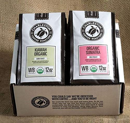 Charleston Coffee Roasters | Specialty Organic Whole Bean Coffee | Hand Picked, Premium Slow Roast | (Kiawah, Dark Roast) 12oz