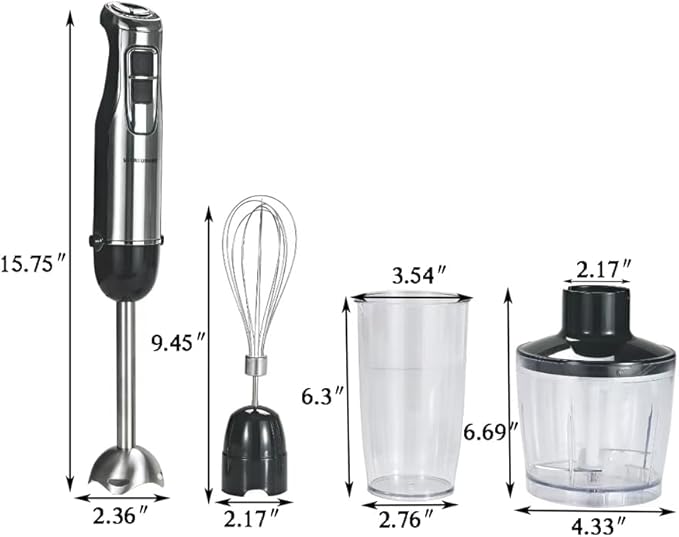 4-in-1 Immersion Hand Blender, 500W Stainless Steel Stick Blender with 6-Speed, Turbo Mode, BPA-Free Food Chopper, 600ml Beaker & Whisk