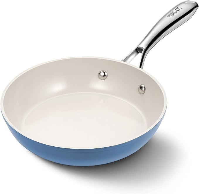 KOCH SYSTEME CS Nonstick Frying Pan Skillet, 8 Inch Non Stick Skillet with Stay-Cool Stainless Steel Handle, Omelet Pan with Nonstick Ceramic Coating, PFOA Free, Dishwasher & Oven Safe, Blue