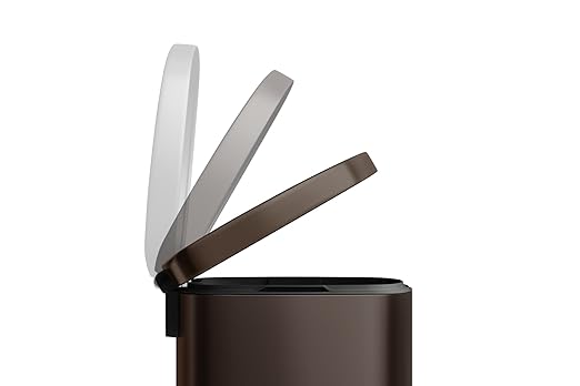 Garvee 13 gal / 50 L Metal Kitchen Trash Can with Lid, Large Rustproof Garbage Can for Kitchen, Step-on Trash Bin with Inner Bucket, Rear Handle, Soft Close Lid, Brown