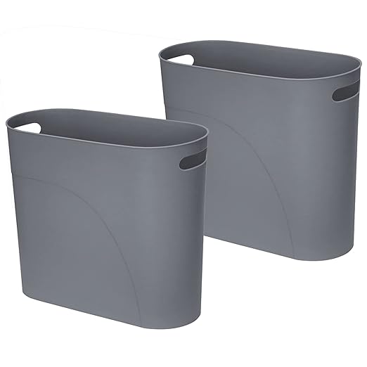 Small Trash Can Plastic Bathroom Wastebasket 3.2 Gallon Slim Garbage Container Bin with Handle for Home Kitchen Bathroom Bedroom Office, 2 Pack (Grey)