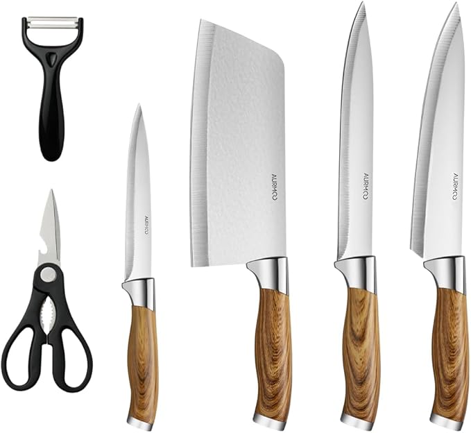 Kitchen Knife Set 6 Piece, Stainless Steel Knife Set, Professional Chef Knives Set, Sharp Knives for Kitchen, Durable Knives with Ergonomic Plastic Handle