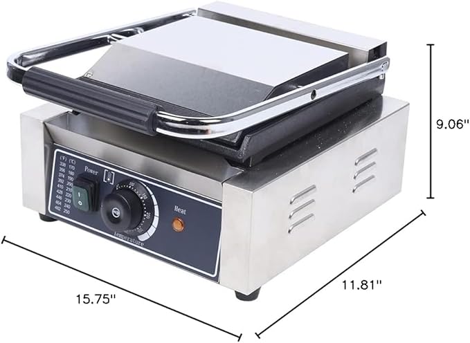 Commercial Griddle Sandwich Maker, 1800w Electric Stainless Steel Sandwich Maker, Smooth Flat Surface Countertop Panini Press for Hamburgers, Steaks, Bacon