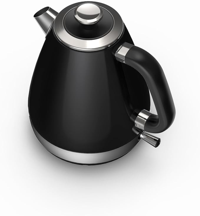 1.7L Retro Electric Kettle, 1200w Fast Boiling, Stainless Steel Hot Water Kettle Electric, Auto Shut-Off, Cordless, Boil-Dry Protection, Black