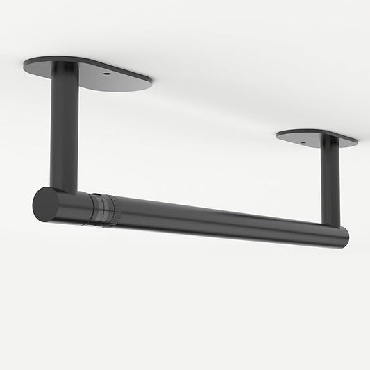 Ruacq Matte Black Paper Towel Holder Double Post Pivoting Round Base Under Cabinet Paper Towel Holder for Kitchen Self-Adhesive or Drill mounting