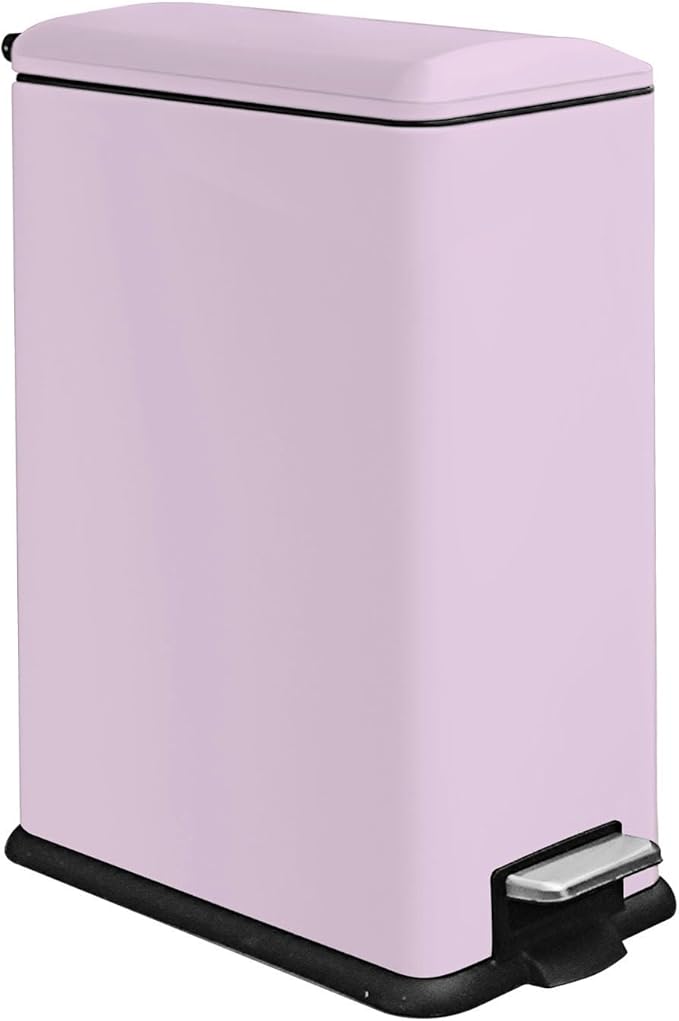12 Gallon Slim Stainless Steel Trash Can with Soft-Close Lid & Removable Inner Bucket, Fingerprint-Proof, Odor-Controlled Pedal Garbage Can 45 Liter,Kitchen Bathroom & Office, Pink