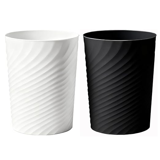 Small Bathroom Trash Can 1.8 Gallon Wastebasket Recycling Bin for Bedroom Office Kitchen (Black White, 2 Pack)
