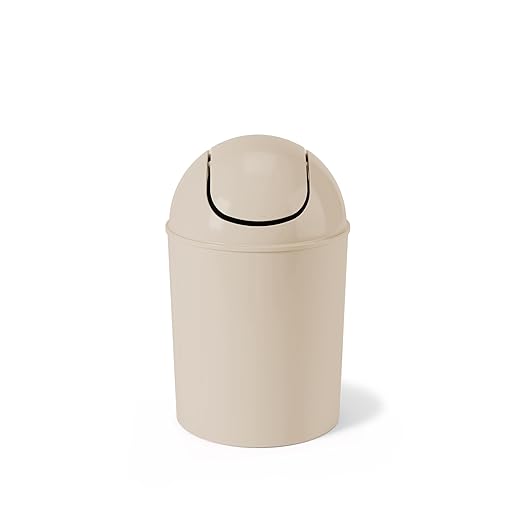 Umbra 1.25 Gallon Mini Waste Can with Removable Swing-Top Lid - Small Garbage Bin for Kitchen, Bathroom, Bedroom, Office - Compact Trash Can Fit Under Tables & Counters - Oatmeal