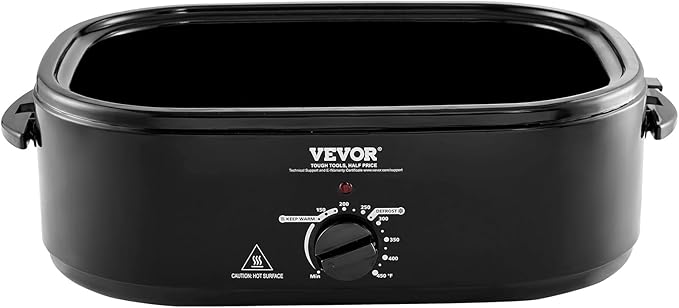 VEVOR Electric Roaster Oven with Defrost & Warm Function, 24 QT Turkey Roaster Oven with Self-Basting Lid, 1450W, Adjustable Temp, Removable Pan & Rack, Fits Turkeys Up to 28LBS, Black