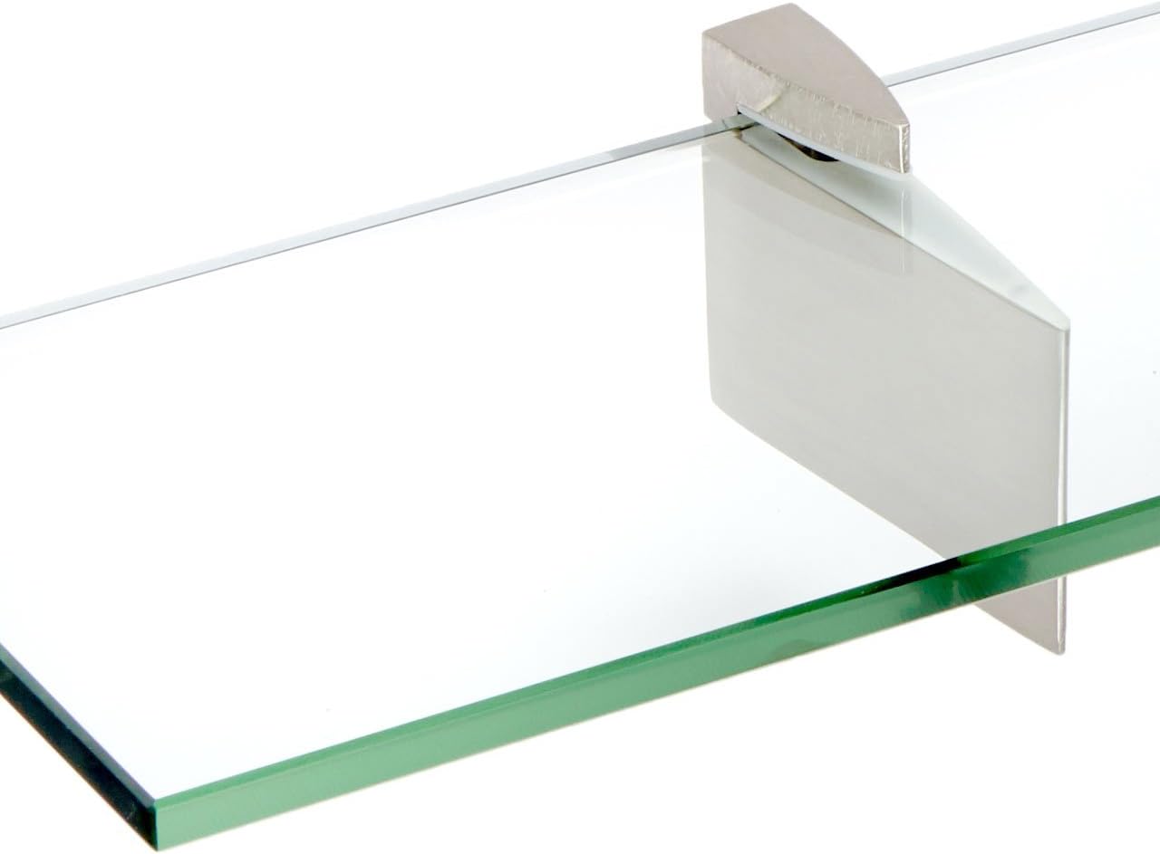 Spancraft Glass R-10x27-Brushed Steel Raven Glass Shelf, Brushed Steel, 10" x 27"