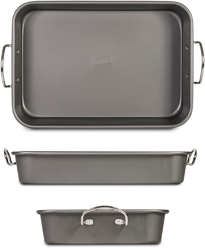 Glad Roasting Pan Nonstick 11x15 - Heavy Duty Metal Bakeware Dish with Rack - Large Oven Roaster Tray for Baking Turkey, Chicken, and Veggies