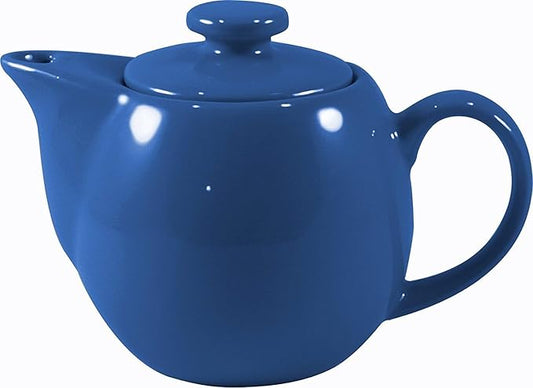 OmniWare 14 Ounce Teapot with Removable Stainless Steel Infuser (Simply Blue) - Loose Leaf Tea Brewer, Microwave & Dishwasher Safe, Retro-Inspired Stoneware for Kitchen & Dining