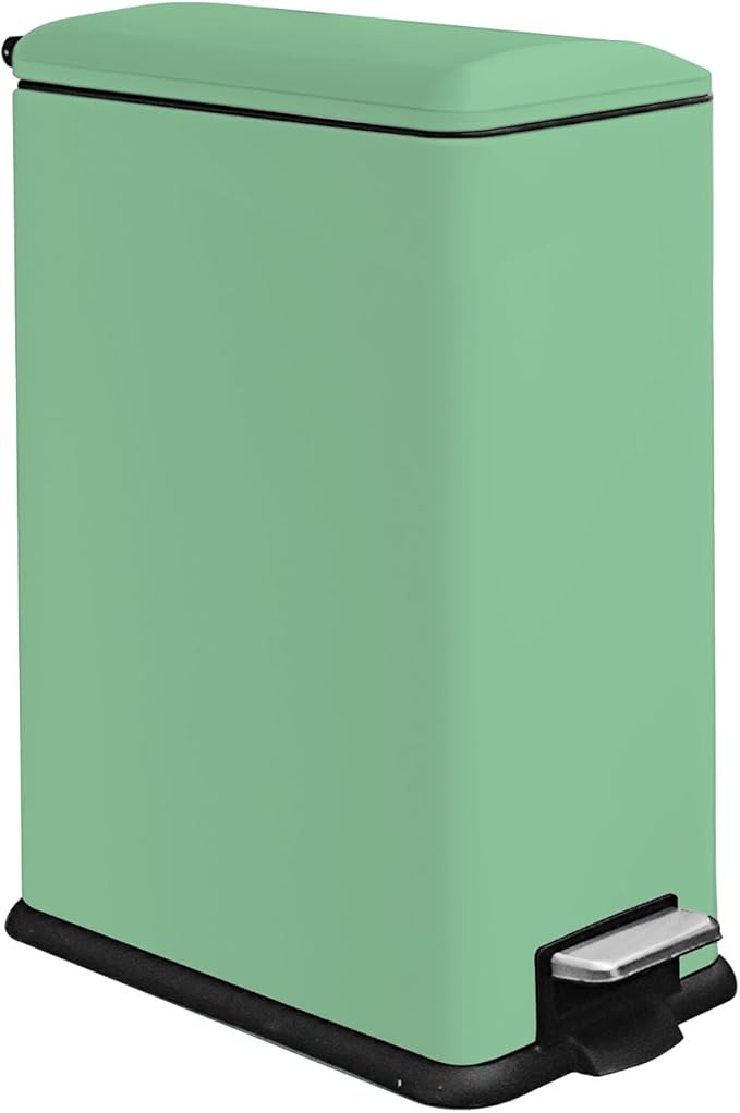 12 Gallon Trash Can with Lid，45L Kitchen Garbage Can,Stainless Steel Trash Can for Narrow Spaces with Soft-Close Lid, Inner Bucket, and Step-on Pedal