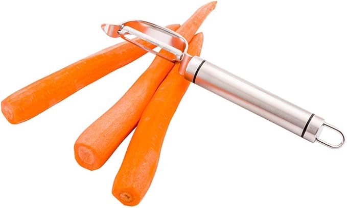 Restaurantware Met Lux 7.5 Inch Vegetable Skin Peeler 1 Double-Sided Carrot Peeler - Non-Slip Grip Hanging Loop Stainless Steel Potato Peeler Dishwasher-Safe For Apples And Cucumbers