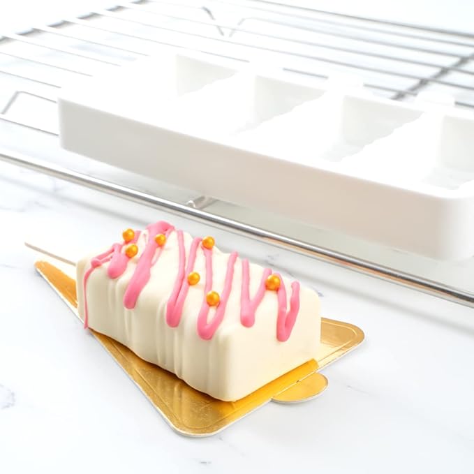 Pastry Tek 4 Cavities Popsicle Molds, 10 Rectangle Cakesicle Molds - Flexible, Freezable, White Silicone Cake Popsicle Molds, Easy Release, For Baking - Restaurantware