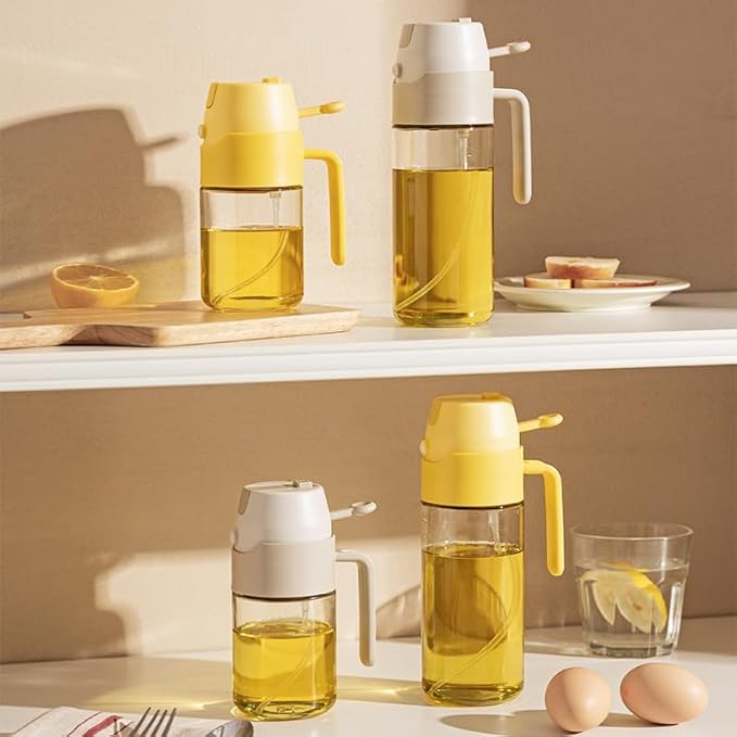 Oil Sprayer for Cooking, 12.3oz/350ml 2 in 1 Olive Oil Dispenser Bottle for Kitchen, Premium Oil Mister for Air Fryer, Salad, Frying (White)