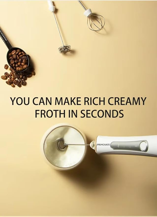 Handheld Milk Frother, Handheld Coffee Whisk, Low-Noise, USB Rechargeable, Black and White Color (Black without Stand)