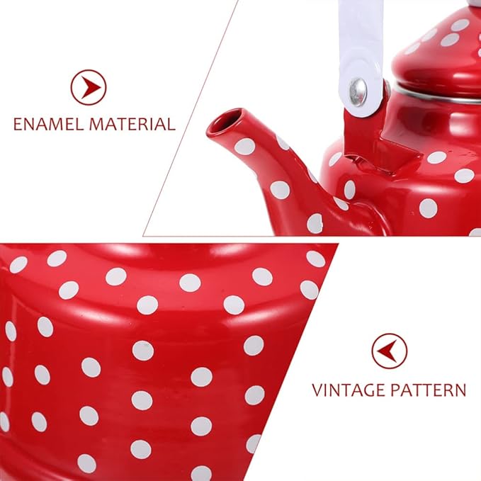 Hemoton Vintage Red Enamel Tea Kettle - 1.8L Stovetop Whistling Kettle for Brewing Tea and Coffee Ideal for Home and Holiday Gatherings