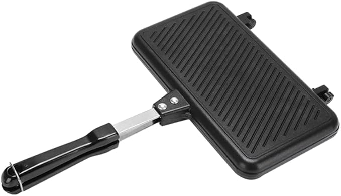 Hemoton Double-Sided Non-Stick Sandwich Maker Pan Aluminum Frying Pan for Breakfast Grilled Cheese and Campfire Cooking