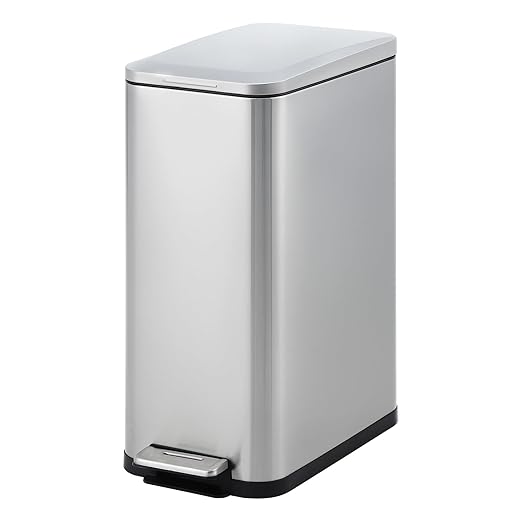 Garvee 13 gal Kitchen Trash Can, Stainless Steel Step Garbage Bin with Soft-Close Lid & Removable Bucket, Fingerprint Proof, Slim for Narrow Spaces, Bathroom or Office