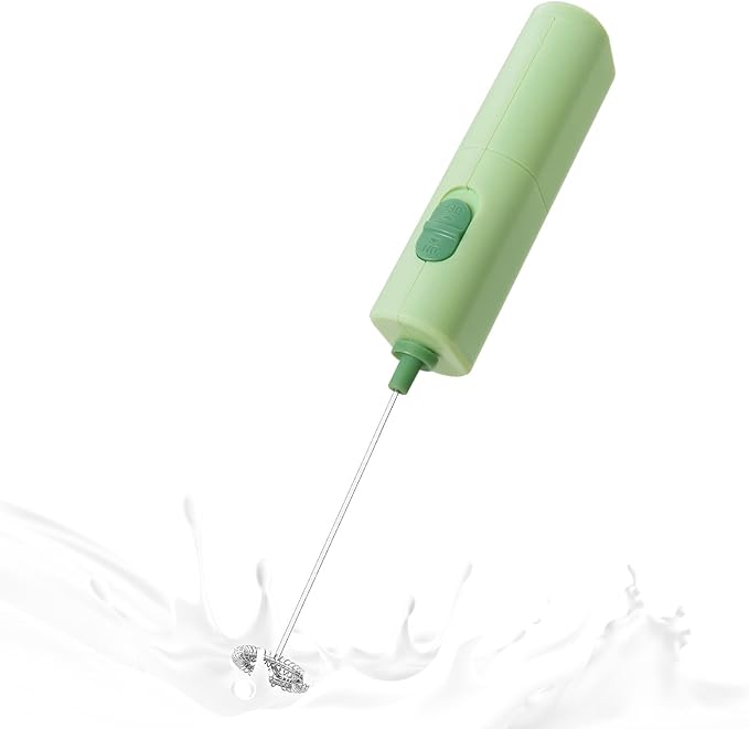 Powerful Electric Milk Frother, Battery Operated Drink Blender, Foam Maker Mixer, Milk Frother Handled for Coffee, Latte, Matcha, Protein Powder (Green)