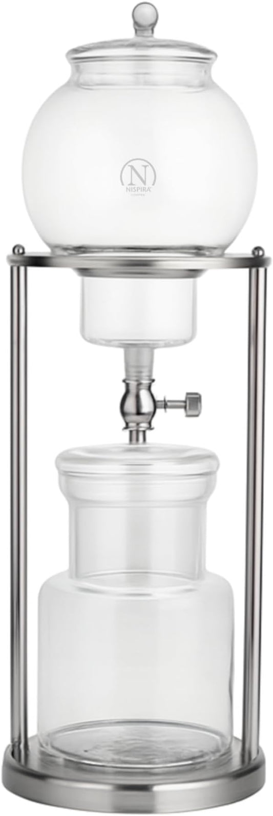 Nispira Luxury Ice Cold Brew Dripper Coffee Maker in Stainless Steel and Borosilicate Glass, 600 ml Silver