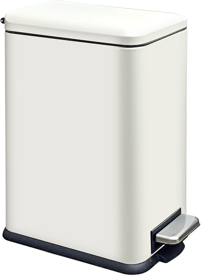 Large Bathroom Trash Can, 16.7L/ 4.4 Gallon Trash Can with Removable Wastebasket, Hand Free Garbage Can with Soft close Lid, Stainless Steel Skinny Trash Bin for Bedroom, Home Office, White