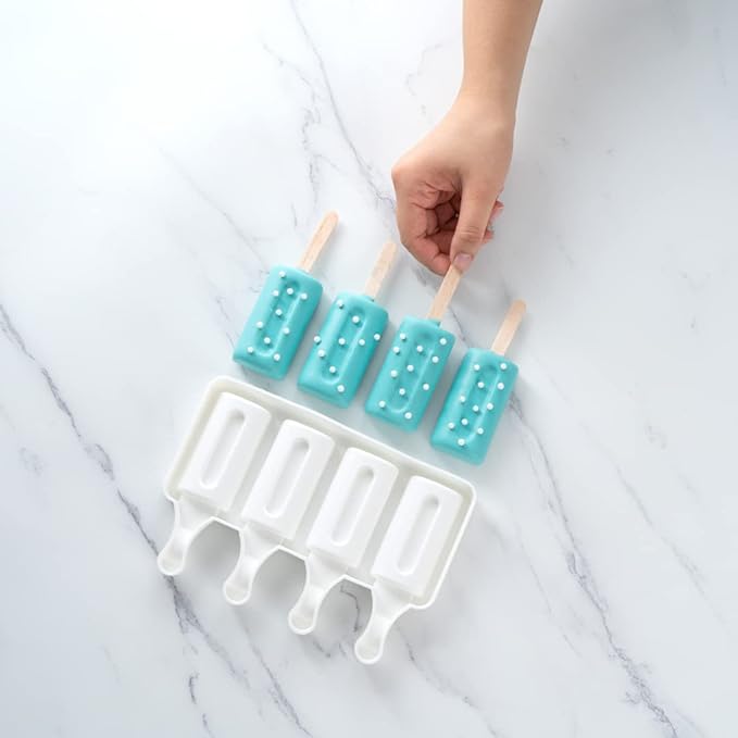 Pastry Tek 4 Cavities Popsicle Molds, 10 Cylinder Cakesicle Molds - Flexible, Freezable, White Silicone Cake Popsicle Molds, Easy Release, For Baking - Restaurantware