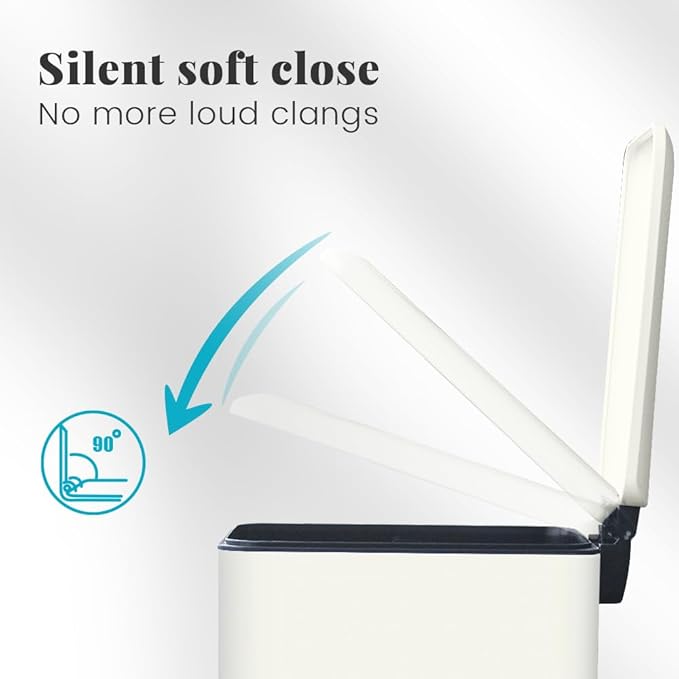 30L/8 Gallon White Foot Pedal Trash Can with Soft Close Lid, Stainless Steel Trash Can with Removal Inner Bucket, Step Trash Bin for Bathroom,Kitchen,Office (White)