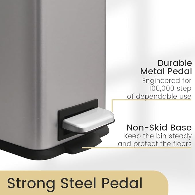 30L/Slim 8 Gallon Stainless Steel Trash Can with Soft-Close Lid & Removable Inner Bucket, Fingerprint-Proof, Odor-Controlled Kitchen Bathroom & Office Waste Bin, Grey