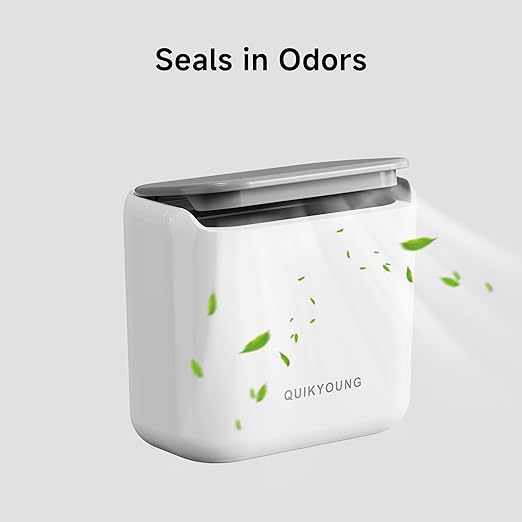 Small Trash Can with Lid, 1.8 Gallon Flip-Top Wall-Mounted Garbage Can, Slim Waste Basket & Compost Bin for Bathroom, Kitchen, Bedroom, Living Room, Office, Laundry - White (1.8 Gel)