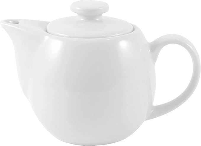 OmniWare 14 Ounce Teapot with Removable Stainless Steel Infuser (White) - Loose Leaf Tea Brewer, Microwave & Dishwasher Safe, Retro-Inspired Stoneware for Kitchen & Dining