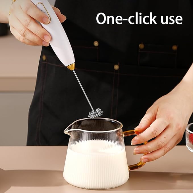 Electric Milk Frothers,Stainless Steel,Mini Handheld.Quick Type-C Charging for Coffee Lattes,Cappuccinos,Egg Whipping & Hot Choc.With Double-Layer Stirrer Head.(white)