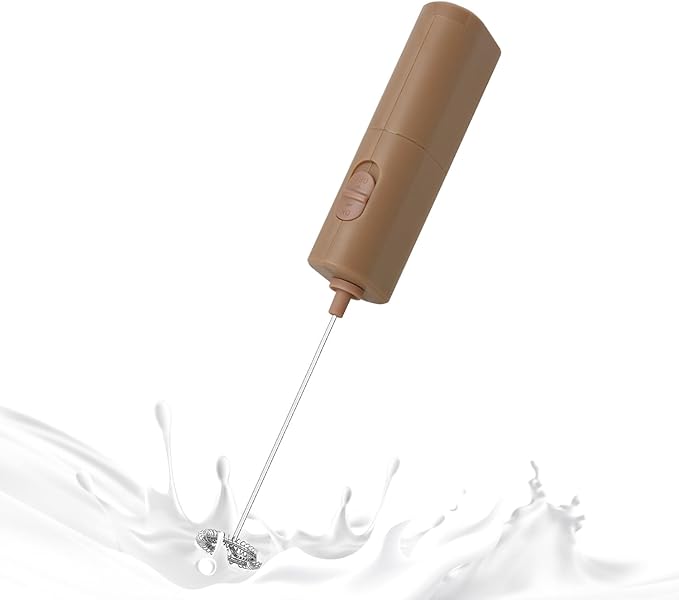 Powerful Electric Milk Frother, Battery Operated Drink Blender, Foam Maker Mixer, Milk Frother Handled for Coffee, Latte, Matcha, Protein Powder (Brown)