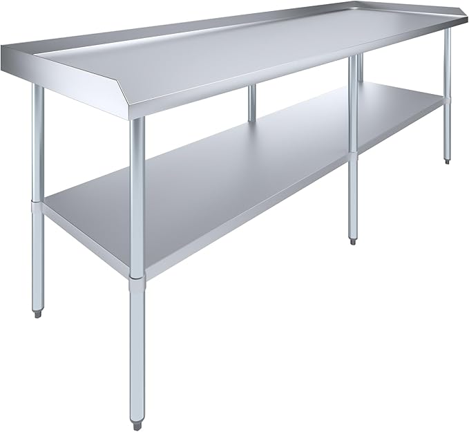 AmGood Commercial Work Table with Backsplash and Sidesplashes | Height: 35" | Stainless Steel Prep Table for Kitchen, Restaurant, Garage, Laundry | NSF (96" Long x 30" Deep)