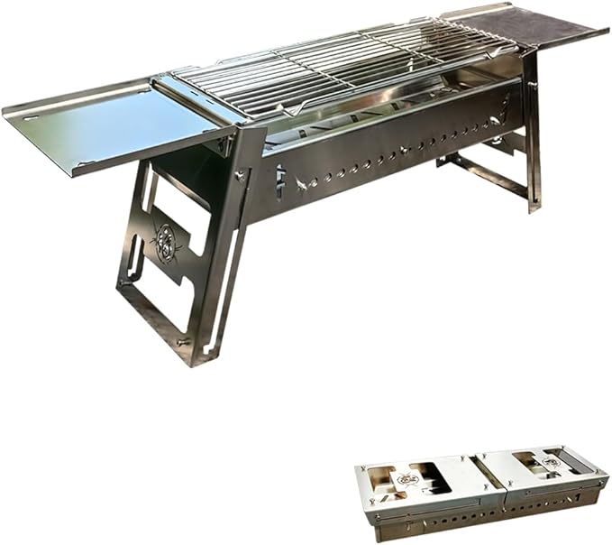 Charcoal grill suitable for 3-6 people, thick stainless steel grill, Sliding folding barbecue,portable BBQ, barbecue tool set